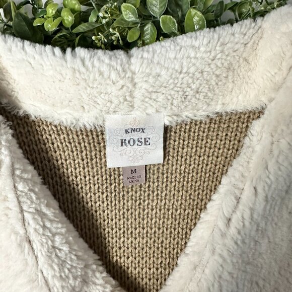 Medium Knox Rose Open Front Faux Suede Shearling Tan Cardigan Sweater Jacket - Picture 5 of 7